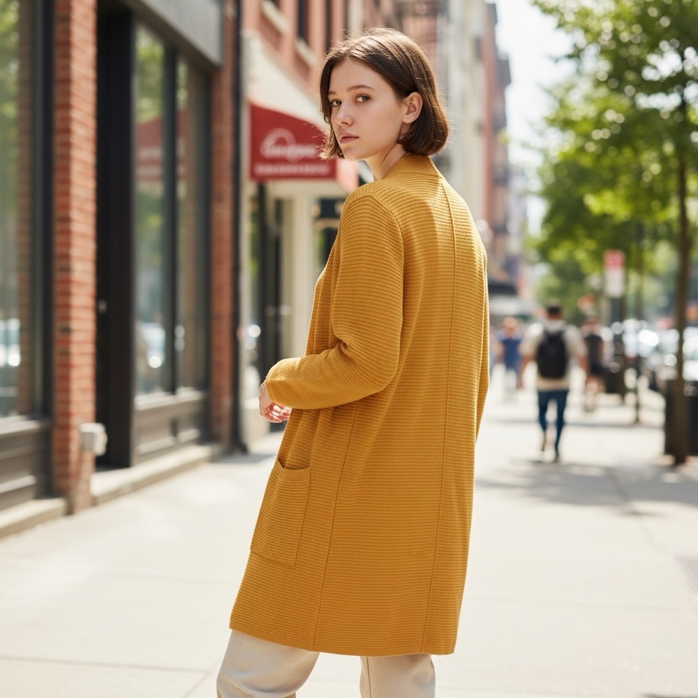 Sioni Golden Mustard Long Sleeve Knit Cardigan Sweater Size Small - Picture 2 of 13